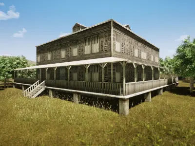 Wooden house New Orleans style PREVIEW Low-poly 3D model