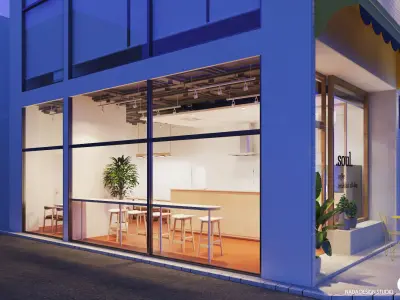 Bakery store interior and exterior scene 3D model