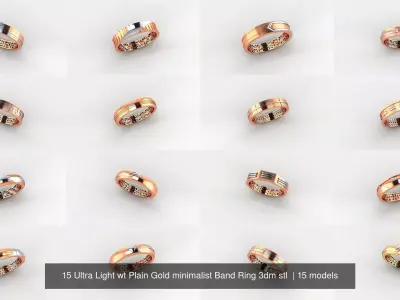 15 Ultra Light wt Plain Gold minimalist Band Ring 3dm stl  3D Model Pack