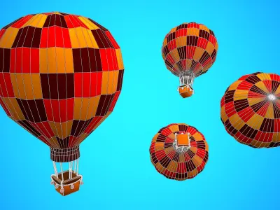 HOT AIR BALLOON CARTOON STYLIZED 07 Low-poly 3D model