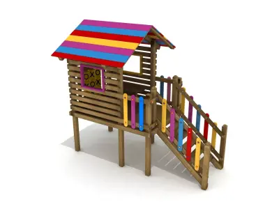 Kids Game Play Equipment 011 Wood Playhouse 3D model