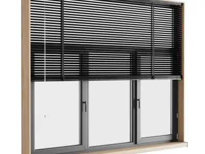 modern windows with Metal Blinds and wooden Low-poly 3D model