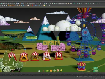 Amusement park low poly set Low-poly 3D model