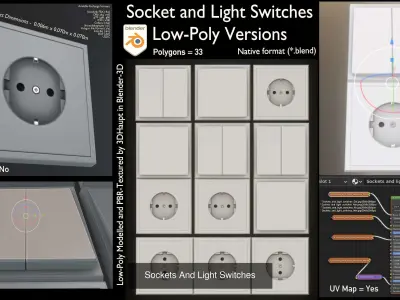  Socket and Light Switches - High and Low-Poly Package