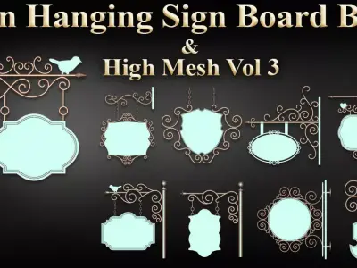 30 Iron Hanging Sign Board Base and High Mesh Vol 3 3D model