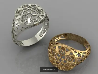 reticulate collection ring in gold and silver 3D Model Pack