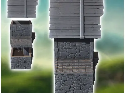 Large medieval building with covered annex and wooden roof 2 - M 3D print model