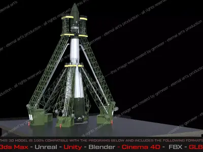 Vostok Launch Complex and R7 Rocket - Russia 3D model