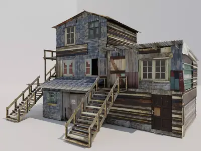 Shanty Garage and Motel For games and scenes Low-poly 3D model