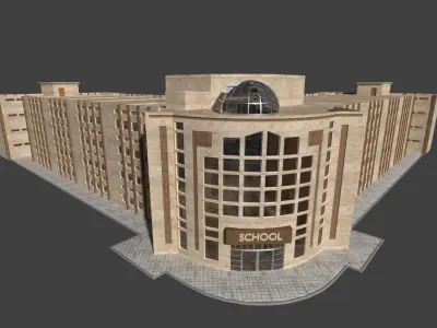 school building with interior rooms and Furnitures 3D model