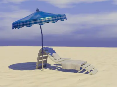 Beach Lounger - Umbrella Set Low-poly 3D model