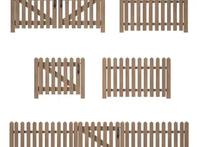 Wooden picket fence with wicket and gate 3D model