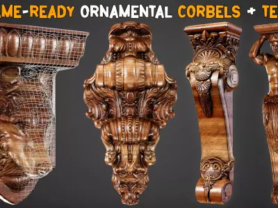 30 Game-Ready Ornamental Corbels With PBR Texture - Vol 54 Low-poly 3D model