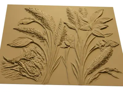  Decorative Floral Relief Wall Decor Set STL Mural CNC 390 3D model