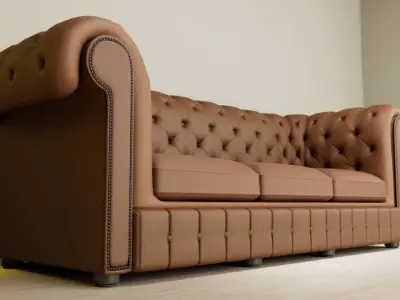 Chesterfield Style Leather Sofa 3D Model Low-poly 3D model