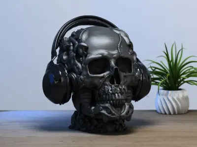 Robot Skull Headphone Stand  Cyborg Headset Stand  3D print model