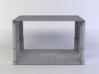 Corridor room with wood flooring and wallpaper Low-poly 3D model