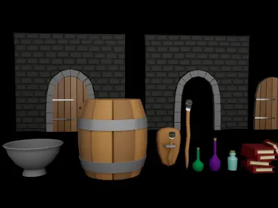 LowPoly Dungeon Props  Assets Low-poly 3D model