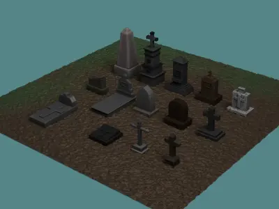 Cemetery Asset - Graveyard Tombs Low-poly 3D model