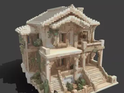 Abandoned Classic Voxel House Low-poly 3D model