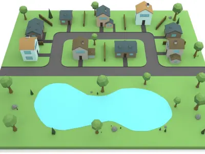 Small Town Low-poly 3D model