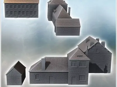 Set of modern houses with annex and fireplaces 6 - World War Two 3D print model