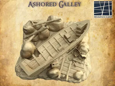 Ashored Galley Tabletop Terrain 28 MM 3D print model