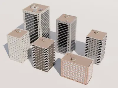 Buildings mid-rise Low-poly 3D model