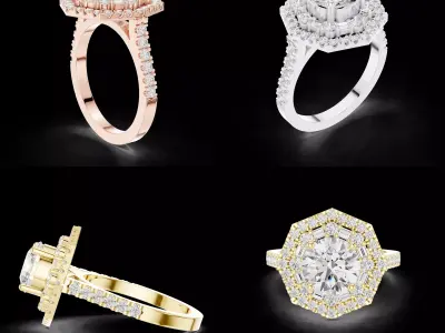 Double Halo Engagement Ring 3D Model for Jewelry Printing STL 3D print model