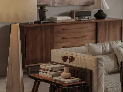 Wabi-sabi style living room Low-poly 3D model