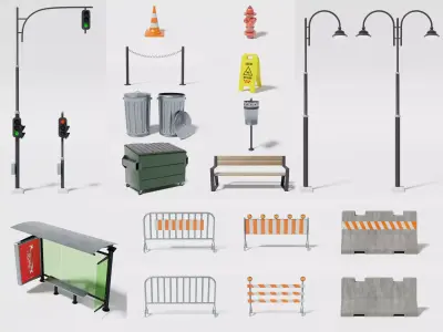 Street elements pack v4 Low-poly 3D model
