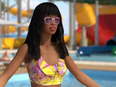 Beach Style Light Skin Young Black Woman Rigged for Modo 3D model
