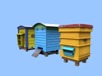 Colorful Beehives Low-poly 3D model
