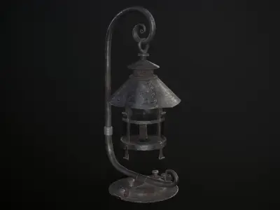 Forged Lantern on Stand Low-poly 3D model