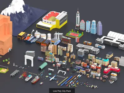 low poly    Collection  asset  pack citys exterior and interior