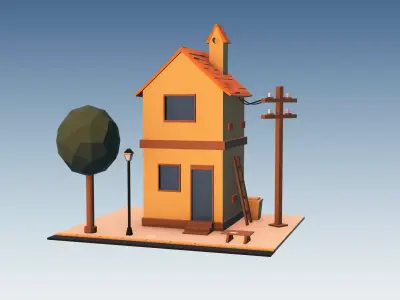 Low Poly 3D House Scene  Stylized Cartoon Building  Low-poly 3D model