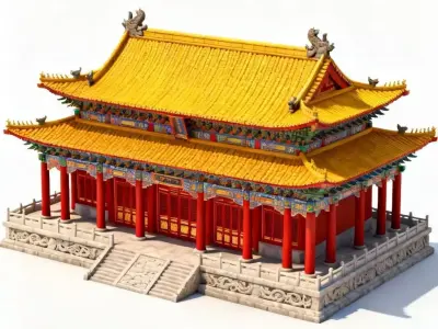 Grand Traditional Chinese Temple Hall 3D Model Low-poly 3D model