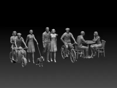 townspeople bronze statue of group of people 3D print model