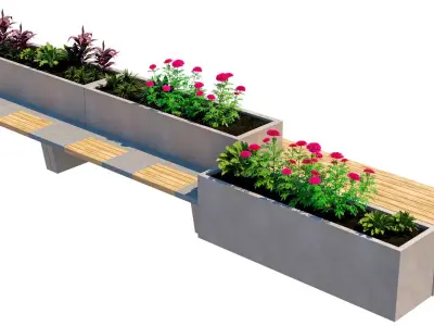 Modular Concrete Planter Bench Low-poly 3D model