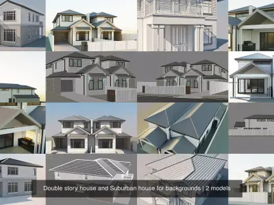 Double story house and Suburban house for backgrounds 3D Model Pack