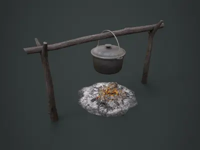 Bonfire with Bowler Low-poly 3D model