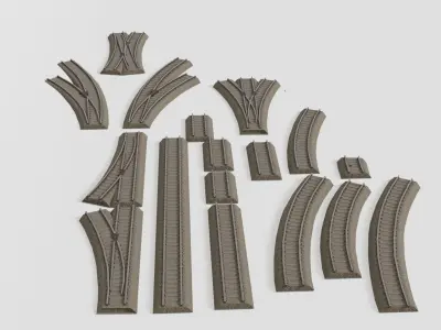 Various railroad track elements 3D model