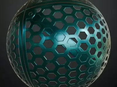 Cyan Hexagonal Perforated Metal Grill Transparent PBR Seamless Texture