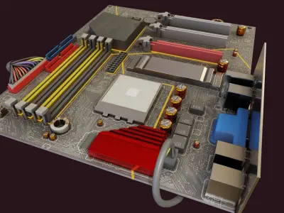 gaming motherboard pc pcie gamer lowpoly rgb lighting neon Low-poly 3D model