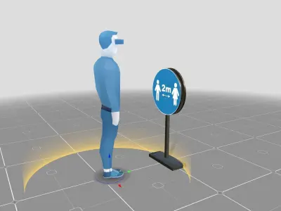 Social Distancing Signage Low-poly 3D model