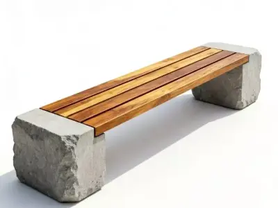 Modern Stone And Wood Park Bench 3D Model Low-poly 3D model