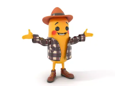 Cheerful Banana Character Model Rigged and Animated Low-poly 3D model