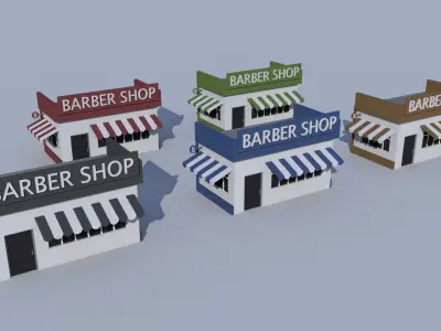 Cartoon Building Set Low Poly Building Commercial Barbershop Low-poly 3D model