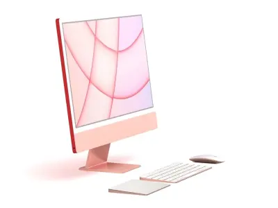 Apple iMac 24 inch 2021 Pink Keyboard Mouse Trackpad Low-poly 3D model