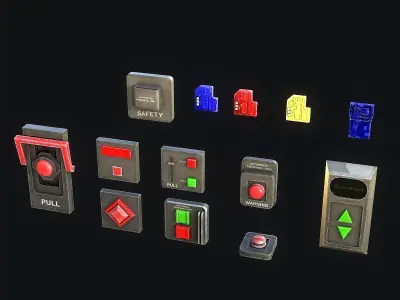Sci-Fi Button Pack Low-poly 3D model